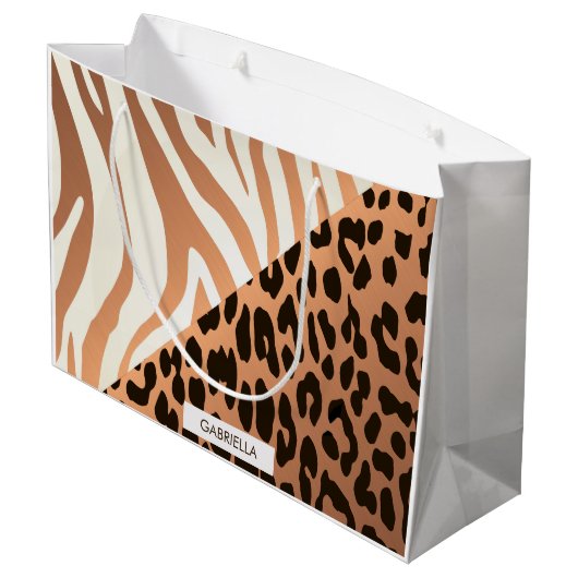 Zebra und Leopard Print Große Geschenktüte (Rückseite Schrägansicht)