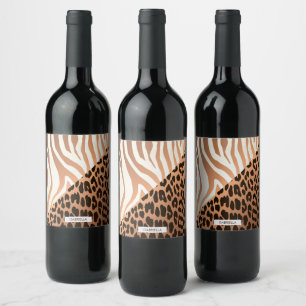 Zebra und Leopard Print Weinetikett