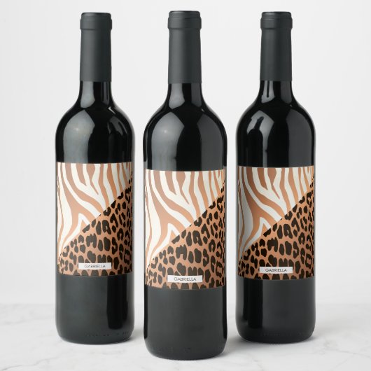 Zebra und Leopard Print Weinetikett (Flaschen)