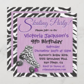 Zebra- und Lila-Roller-Skaten-Party Einladungen (Vorne/Hinten)