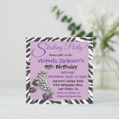 Zebra- und Lila-Roller-Skaten-Party Einladungen (Stehend Vorderseite)