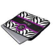 Zebra und lila Spitze-Monogramm-Laptop-Hülse Laptopschutzhülle (Vorne Knopf)