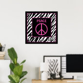 Zebra und Pink Peace Sign Wall Dekor Poster (Heimbüro)
