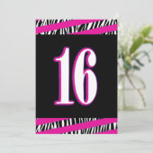 Zebra und Pink Sweet 16 Birthday Einladung (Stehend Vorderseite)