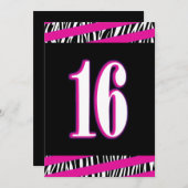 Zebra und Pink Sweet 16 Birthday Einladung (Vorne/Hinten)