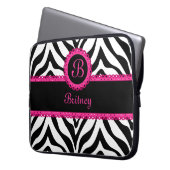 Zebra und rosa Spitze-Monogramm Laptopschutzhülle (Vorderseite Links)