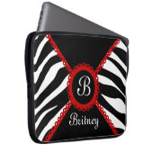 Zebra und rotes Spitze-Monogramm Laptopschutzhülle (Vorne Rechts)