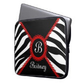 Zebra und rotes Spitze-Monogramm Laptopschutzhülle (Vorderseite Links)