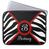 Zebra und rotes Spitze-Monogramm Laptopschutzhülle (Vorderseite)