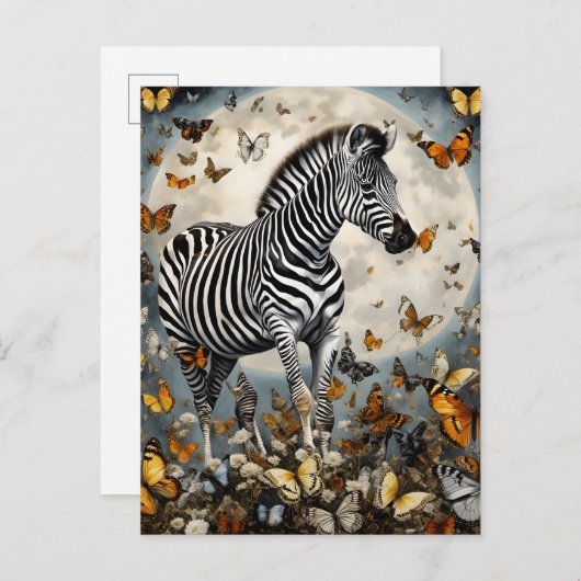 Zebra und Schmetterlinge Postkarte (Vorne/Hinten)