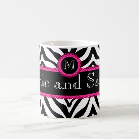 Zebra und Spitze Chic und Freche Monogrammierung Kaffeetasse (Mittel)