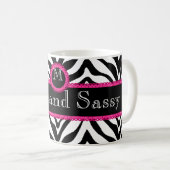 Zebra-und Spitze-Chic und freches Monogramm Kaffeetasse (VorderseiteRechts)