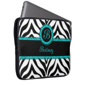 Zebra-und Türkis-Spitze-Monogramm-Laptop-Hülse Laptopschutzhülle (Vorne Rechts)