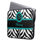 Zebra-und Türkis-Spitze-Monogramm-Laptop-Hülse Laptopschutzhülle (Vorderseite Links)
