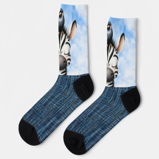 Zebra und Vogel lächeln Socken (Linkes Detail)