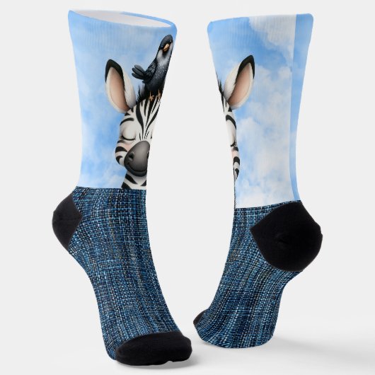Zebra und Vogel lächeln Socken (Gewinkelt)