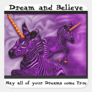 Zebra Unicorns mit inspirierendem Sprichwort Quadratischer Aufkleber