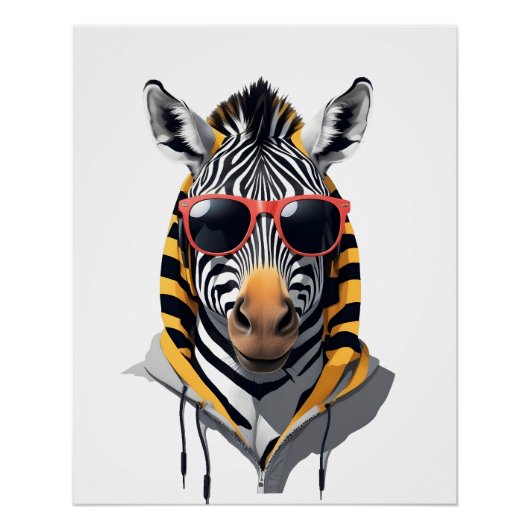 Zebra Wearing Hoodie Funny Coole Tierart Poster (Vorderseite)