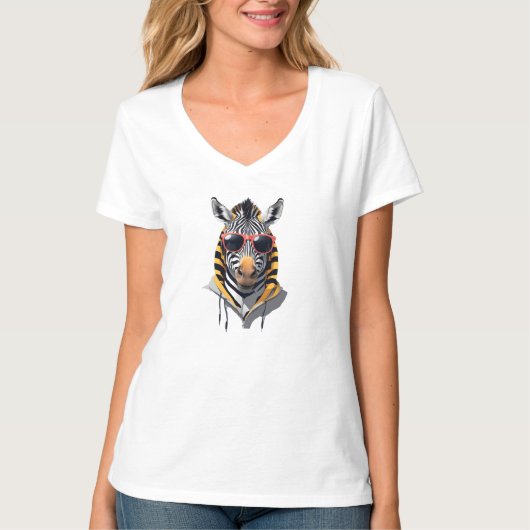 Zebra Wearing Hoodie Funny Coole Tierart T-Shirt (Vorderseite)