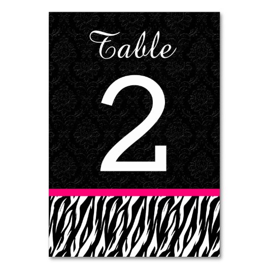 ZEBRA Wedding Tischnummer 1 mit HOT PINK V2 (Vorderseite)