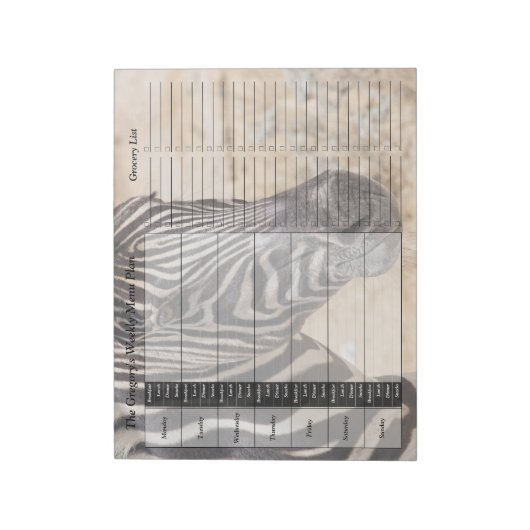 Zebra Weekly Personalisiert Meal Planner Notizblock (Rotiert)