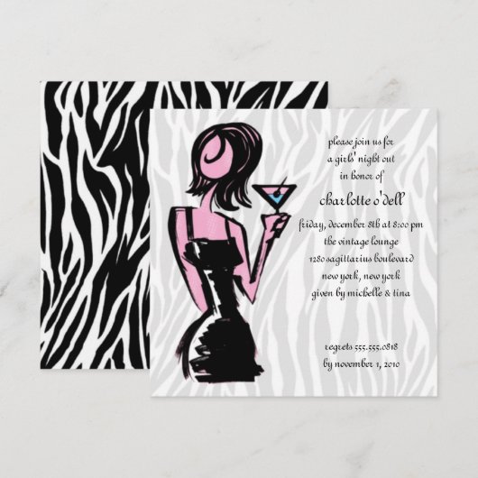 zebra weiß; Bachelorette Einladung (Vorne/Hinten)