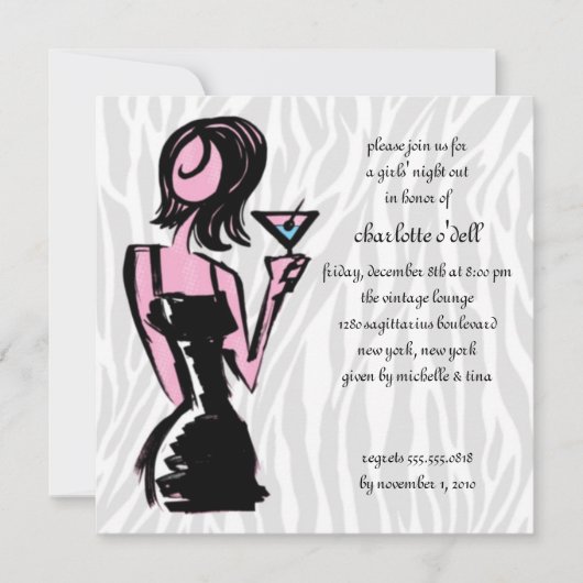 zebra weiß; Bachelorette Einladung (Vorderseite)