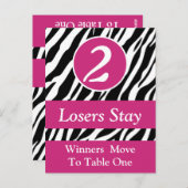 Zebra Wild Animal Print Bunco Tischnummer Card #2 (Vorne/Hinten)