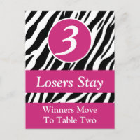 Zebra Wild Animal Print Bunco Tischnummer Card #3