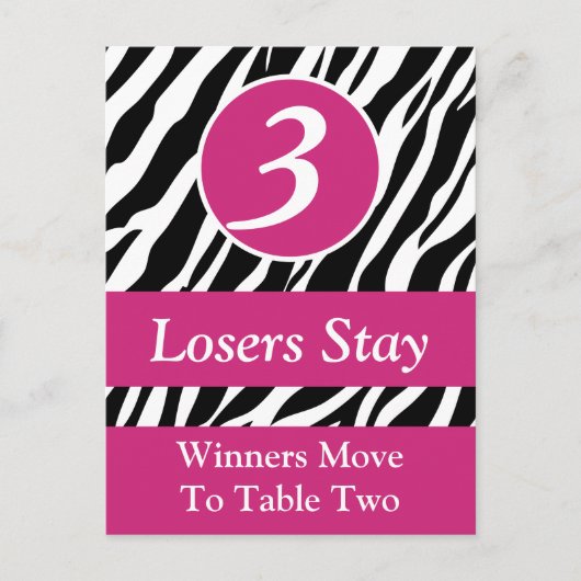 Zebra Wild Animal Print Bunco Tischnummer Card #3 (Vorderseite)