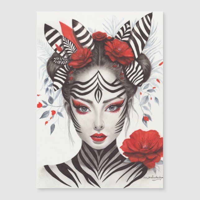 Zebra Woman - preisgekrönter Pop Art Magnetkarte (Vorderseite)