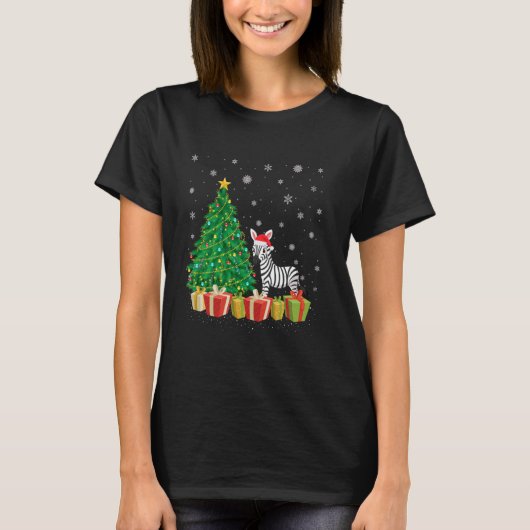 Zebra Xmas Tree Lighting Weihnachtsmannmütze Zebra T-Shirt (Vorderseite)