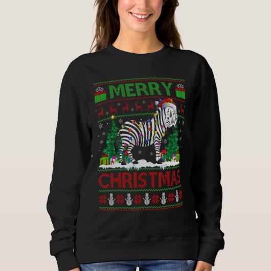 Zebra   Xmas Tree Lights Ugly Santa Zebra Christma Sweatshirt (Vorderseite)