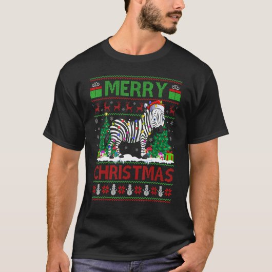Zebra   Xmas Tree Lights Ugly Santa Zebra Christma T-Shirt (Vorderseite)