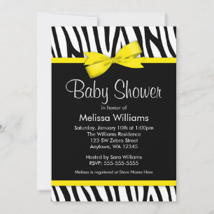 Zebra Yellow Printed Bow Baby Shower Einladungen