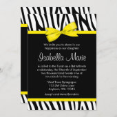 Zebra Yellow Printed Bow Bat Mitzvah Einladungen (Vorne/Hinten)