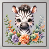 Zebra zaubern mit Blumen | Poster (Vorne)