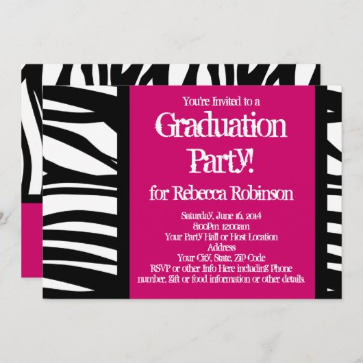 Zebra-Zebra-Graduierungsparty Einladung (Vorne/Hinten)