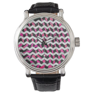 Zebra Zickzack Black and Hot Pink Armbanduhr