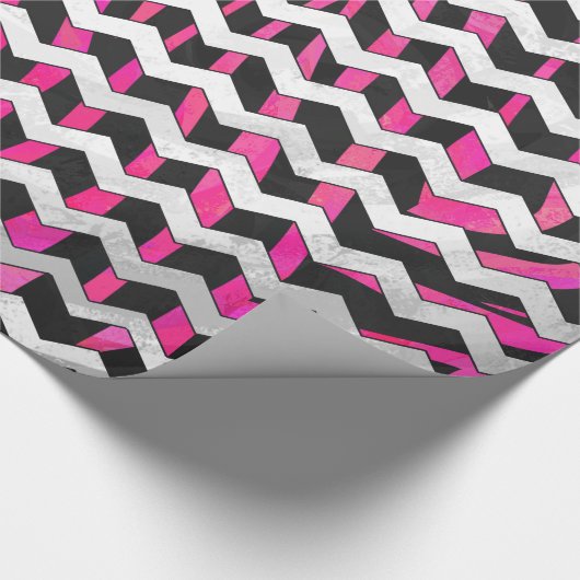 Zebra Zickzack Black and Hot Pink Geschenkpapier (Ecke)