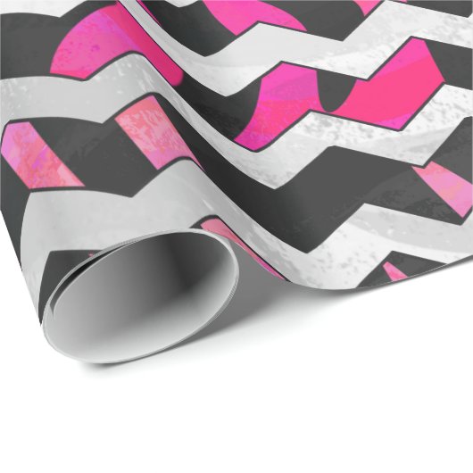 Zebra Zickzack Black and Hot Pink Geschenkpapier (Rolleneckpunkt)