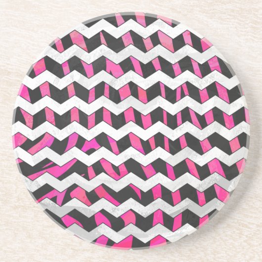 Zebra Zickzack Black and Hot Pink Sandstein Untersetzer (Vorne)