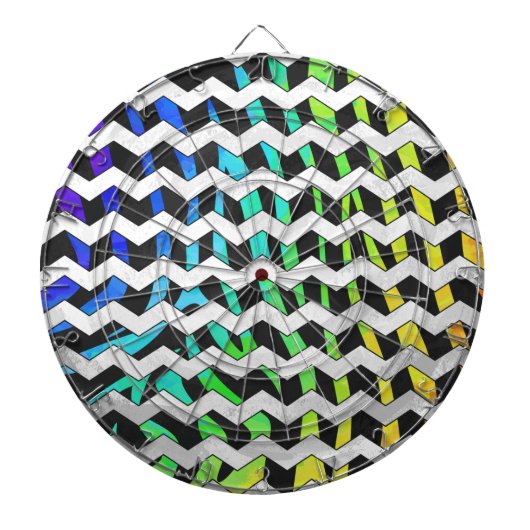 Zebra Zickzack Black and Rainbow Print Dartscheibe (vorne)