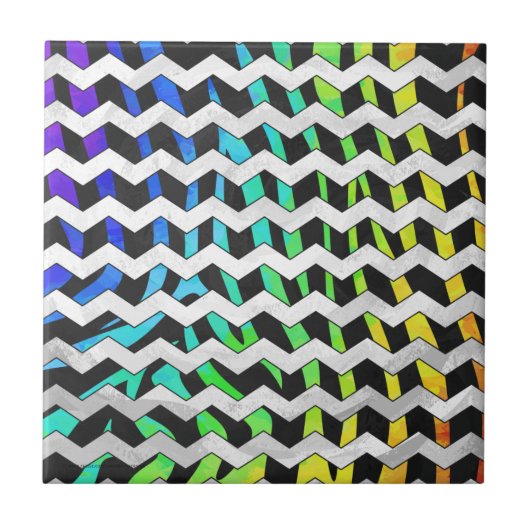 Zebra Zickzack Black and Rainbow Print Fliese (Vorderseite)