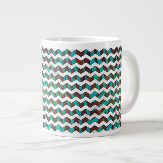 Zebra Zickzack braun und Aquamarin Jumbo-Tasse (Vorderseite Rechts)