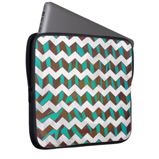 Zebra Zickzack braun und Aquamarin Laptopschutzhülle (Vorne Rechts)