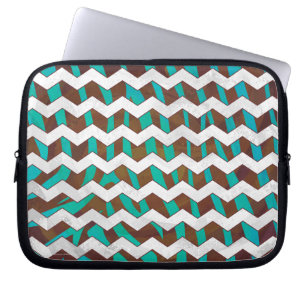 Zebra Zickzack braun und Aquamarin Laptopschutzhülle
