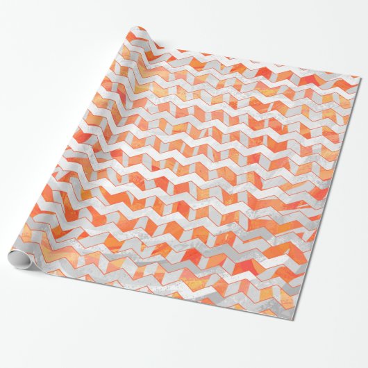 Zebra Zickzack Orange und Weiß Geschenkpapier (Ungerollt)