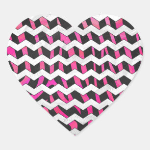 Zebra Zickzack Schwarz und Hot Pink Herz-Aufkleber