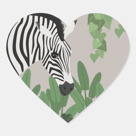 Zebra zwischen Blättern Herz-Aufkleber (Vorderseite)